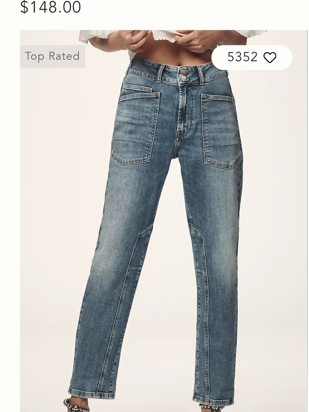 Anthropologie Straight-Leg Utility Jeans in Medium Blue Wash